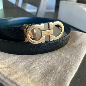 Salvatore Ferragamo Black and Gold Belt